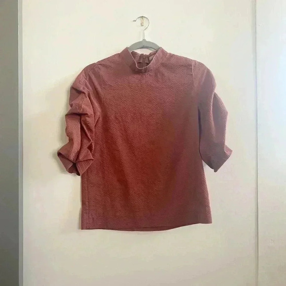 Cos puff sleeve mock neck textured blouse - Picture 1 of 5